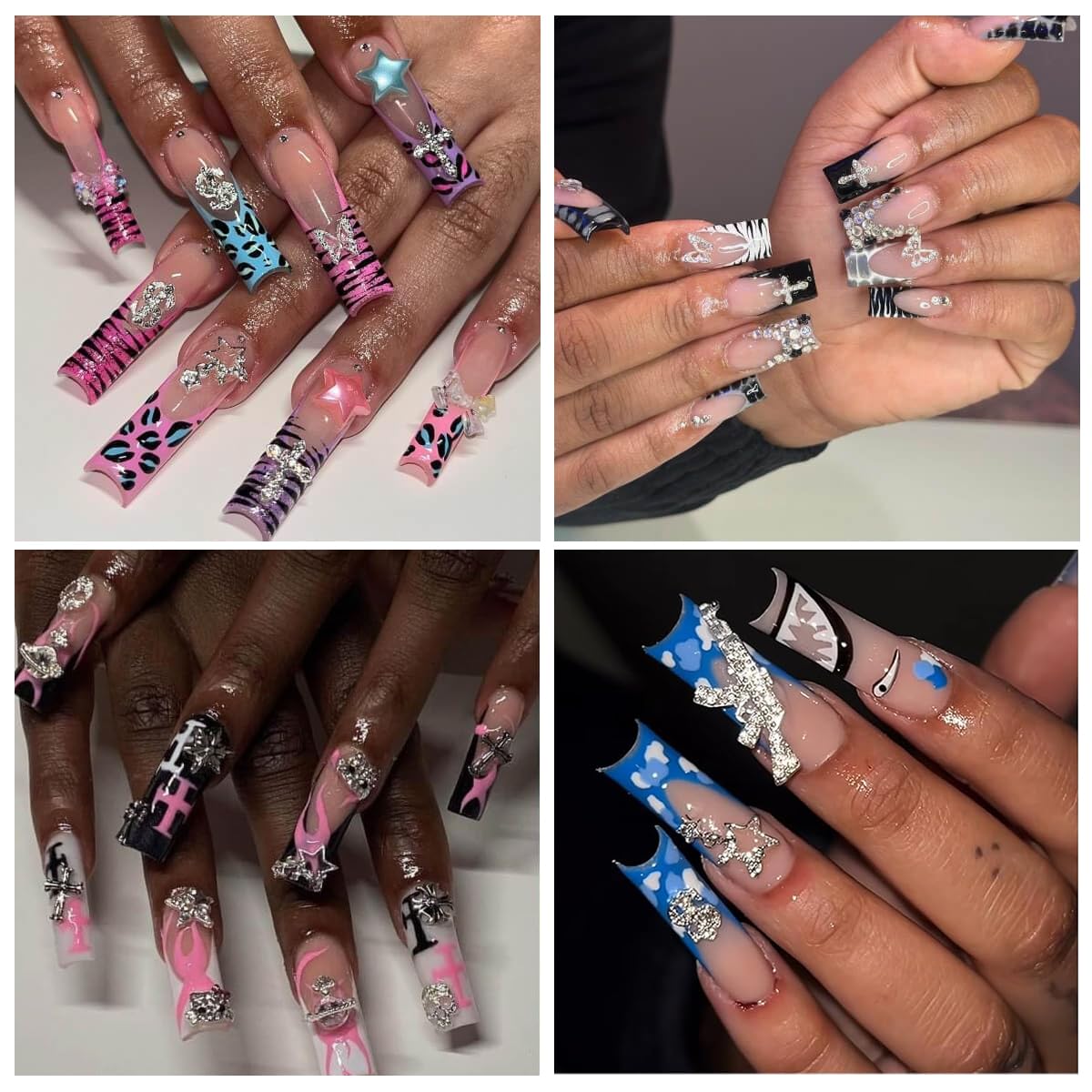 50Pcs Nail Charms Rhinestones Gems Kitty Heart Star Gun Planet Cross Jewelry for Acrylic Nails Accessories Women Nail Decorations Manicure Craft DIY Nail Art Supplies-BrightBean Baby