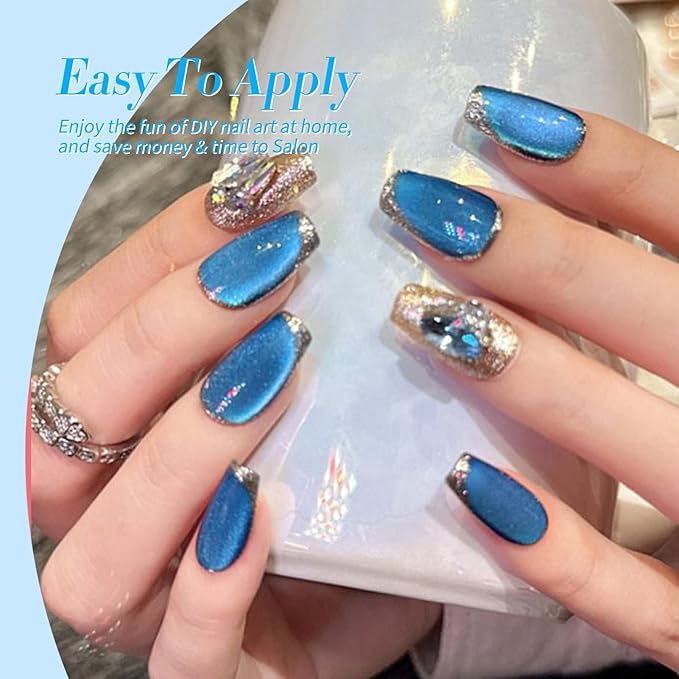 Born Pretty Gel Nail Polish Blue Series,Jelly Transparent,Cat Magnetic Eye,Shimmer Glitter Holographic Blue Gel Polish Kit for Salon Manicure and Nail Art DIY at Home 6Colors-BrightBean Baby