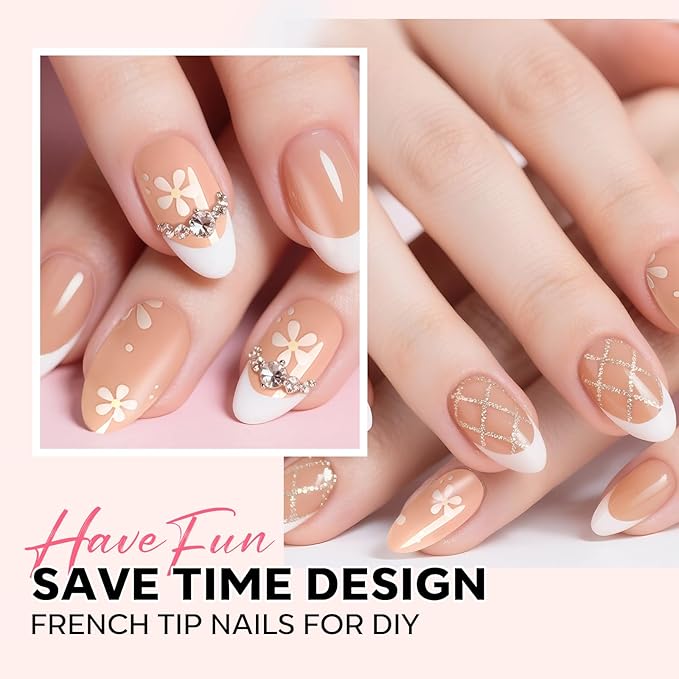 modelones Press on Nails, 150 Pcs French Tip Press on Nails, NailBoxie Brown Almond Shape Nail Tips, Natural Salon Finish Fake Nails, Ideal for Wedding, Party, Daily DIY Nail, 15 Sizes-BrightBean Baby