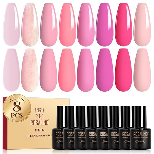 ROSALIND Pink Gel Polish, 8 Colors Hot Pink Light Pink Neon Pink Gel Nail Polish Set Pink Shades Pink Valentine Gel Polish Collection Nail Art Gift DIY at Home-BrightBean Baby