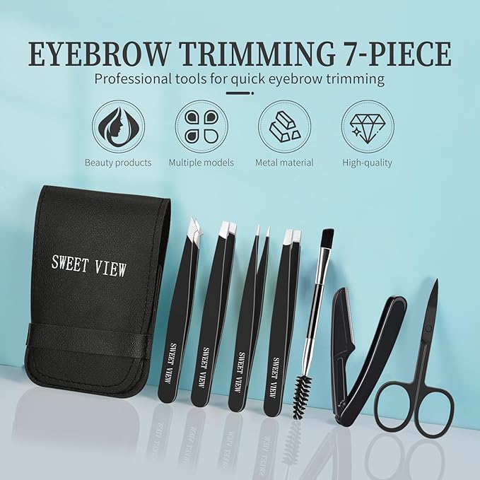 7pcs Eyebrow Tweezers Kit for Women Precision Plucker with Brow Scissors & Razor & Spoolie for Facial, Chin, Brow, Splinter and Ingrown Hair-BrightBean Baby