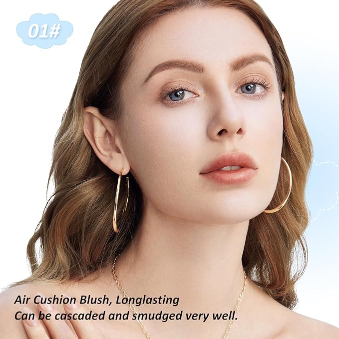 Boobeen Powder Blush for Cheeks, Air Cushion Matte Blush, Natural Highly Pigmented Blush Makeup Easy to Blend, Loose Blush Compact Long-lasting-BrightBean Baby