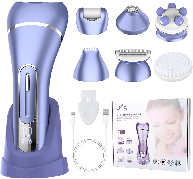 Epilator for Women, 7 in 1 Hair Removal for Women, Body Shaver, Bikini Trimmer, Face Razor, Facial Brush, Face Massage, Foot Callus Remover, IPX7 Waterproof Electric Shavers, Ideal Female Gift-BrightBean Baby
