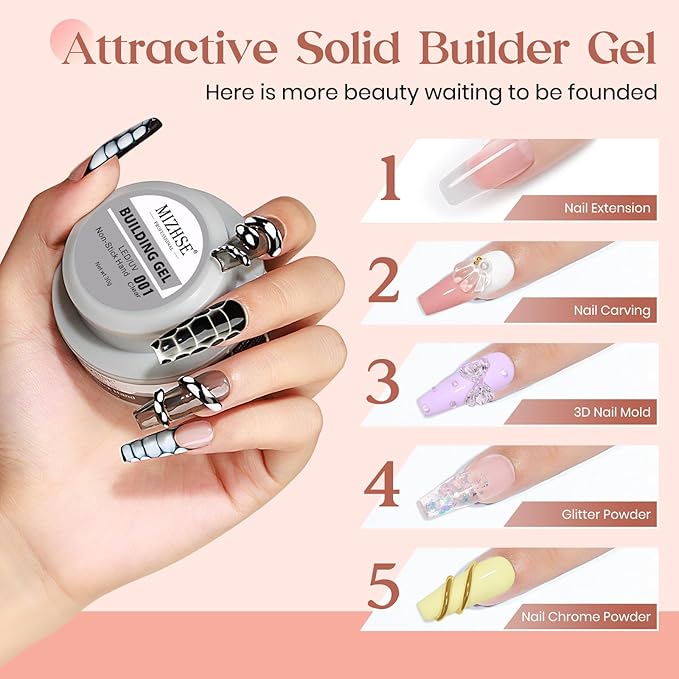 MIZHSE Clear Solid Builder Gel For Nails, 30g Non-Sticky Nail Extension Hard Builder Gel, Nail Strengthen 3D Sculpting Nail Art for Carving Modeling Soak Off Manicure Home-BrightBean Baby