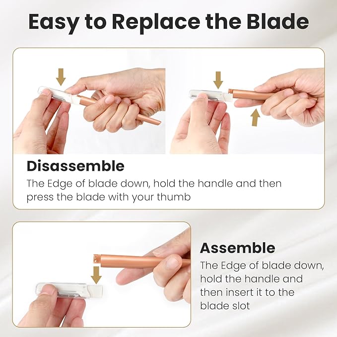 Dermaplaning Tool for Face Exfoliation, with 20 Replaceable Blades, Facial Shaver/Eyebrow Razor, Peach Fuzz Removal Eyebrow Shaper for Women, Easy to Use Dermaplaner Help Exfoliate and Smooth Skin-BrightBean Baby