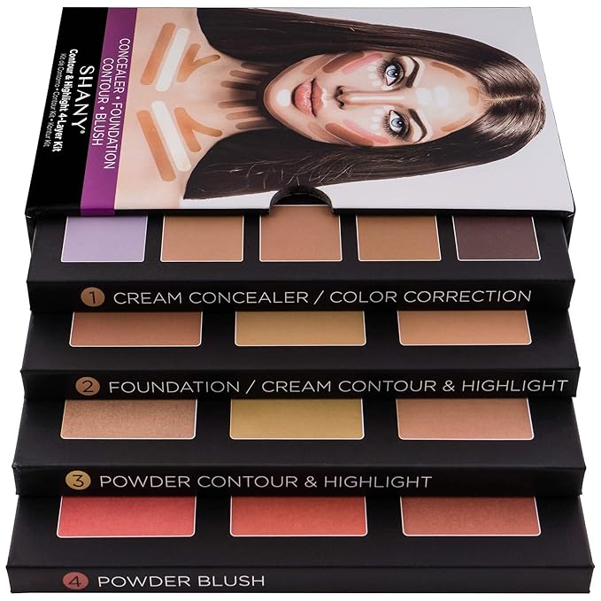 SHANY 4-Layer Contour and Highlight Makeup Kit - Set of Concealer Palette, Color Corrector, Makeup Foundation Palette, Contour Highlight, and Blush Palettes Sets-BrightBean Baby