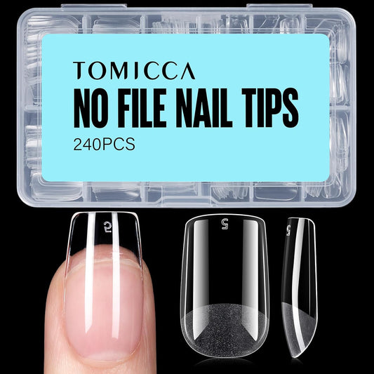 TOMICCA Short Square Nail Tips, 240Pcs Half Matte Press on Full Cover Acrylic Nails, 12 Sizes Soft Acrylic Fake Nail Tips for Nail Extension Art Home DIY Nail Salon-BrightBean Baby