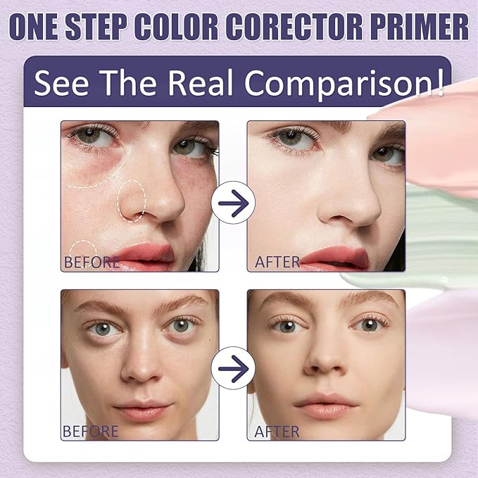 Primer for Face Before Makeup,One Step Color Corector Primer,SPF 50 PA+ 3 In 1 Sunscreen Isolation Cream,Color Correcting Facial Serum Oil Control & Moisturizing Skin Tone,Tinted Moisturizer with Spf-BrightBean Baby