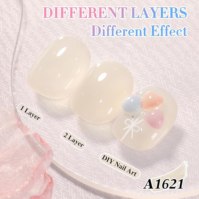 Double Rhythm 0.50 OZ Translucent Gel Polish Same Color Same Bottle Sheer Pastel Neutral Natural Milky 15 ML Jelly UV Nail Art DIY at Home (Beige-A1621)-BrightBean Baby