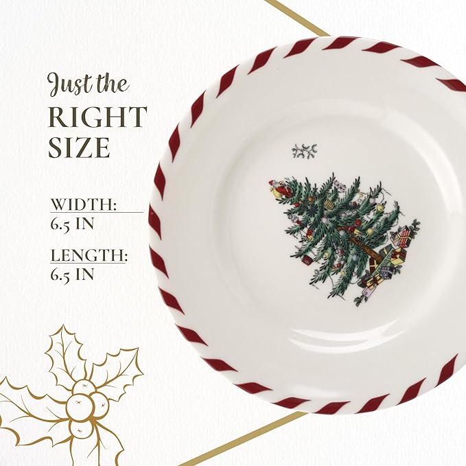 Spode Christmas Tree Canape Plates - Set of 4 | Peppermint Design, Holiday Appetizer Plate | Christmas Serving & Festive Dish | Seasonal Decorative Plate, Holiday Tableware