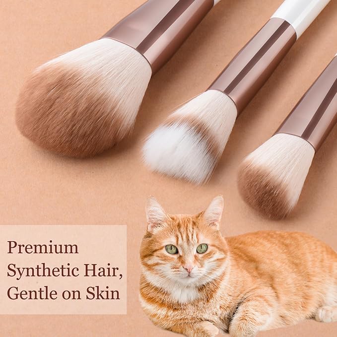 Makeup Brushes Set With Case 10Pcs White Makeup Brush Kit Foundation Eyeshadow Powder Blending Kabuki Eyebrow Eyelash Brushes Cosmetic Brush Travel Kit Gift (White+Brown)-BrightBean Baby