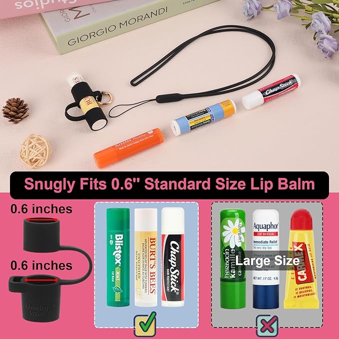 Desing Wish Silicone Lip Balm Holder with Cap Cover Portable Chapstick Holder Keychain Sleeve Lip Balm Key Chain with Key Ring and Neck Strap Lanyard - Black-BrightBean Baby
