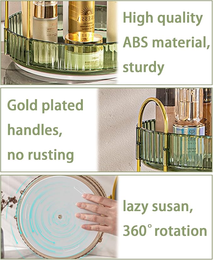 Rotating Makeup Organizer for Vanity, High-Capacity Skincare Clear Make Up Storage Perfume Organizers Cosmetic Dresser Organizer Countertop 360 Spinning (Green, 3 Tier)-BrightBean Baby