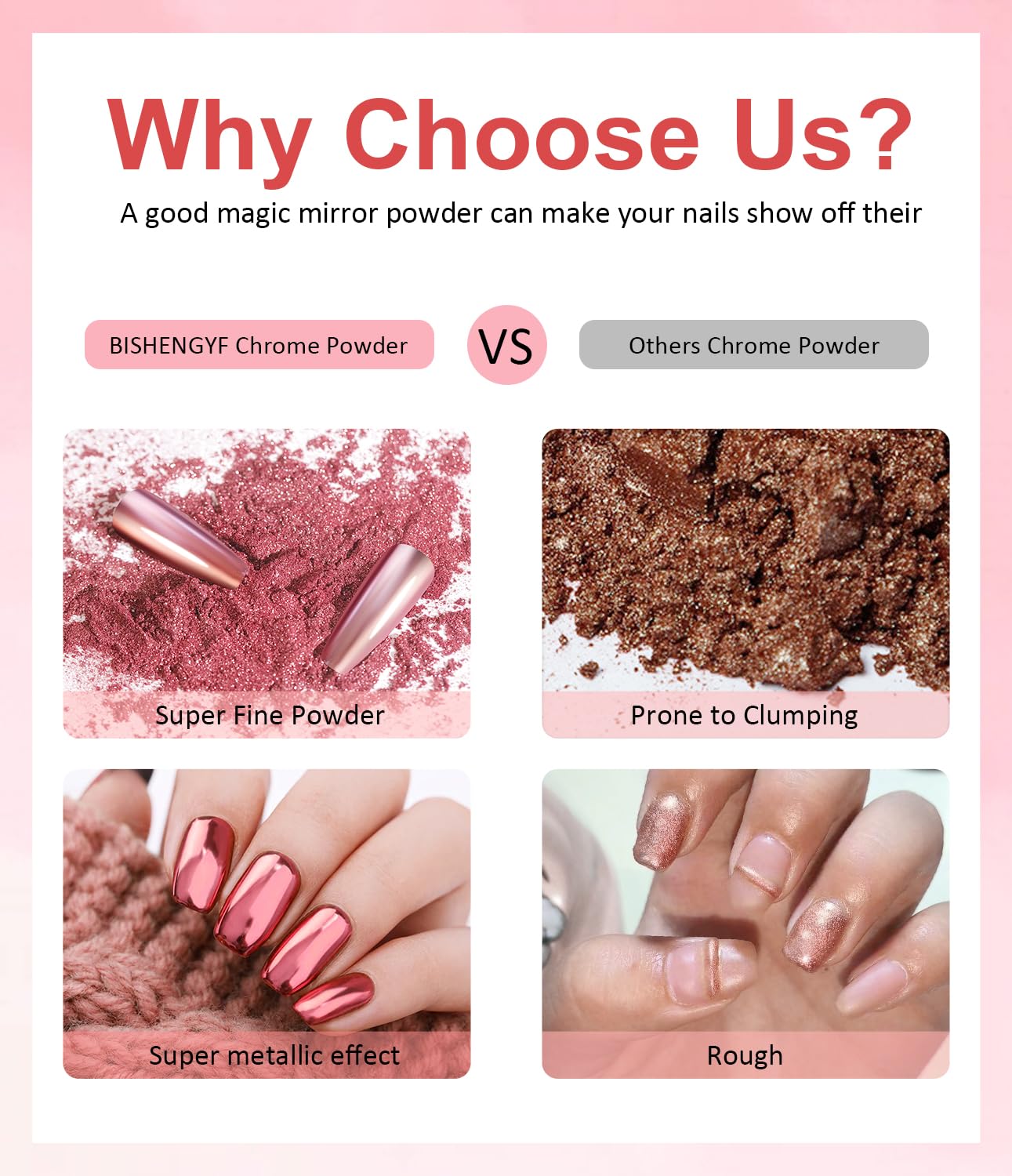 Gold Chrome Nail Powder BISHENGYF -【Magic Mirror Effect】 Pearl Chrome Nail Powder Aurora Mermaid Iridescent White Roas Gold Nail Chrome Powder Pigment Glitter Dust for Manicure Decroation DIY-BrightBean Baby