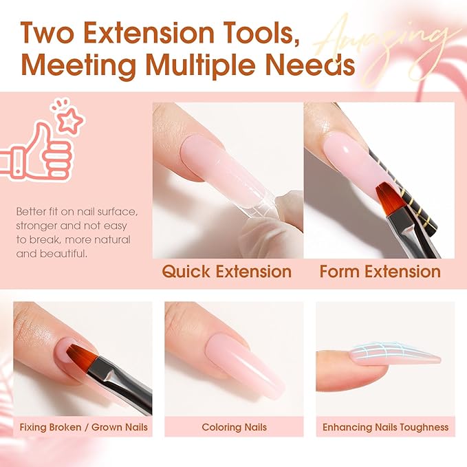 ROSALIND Poly Nail Gel Kit -14 Colors +72 Nail Art Accessories kit Clear Nude Poly Nails Gel Kit Starter Kit with Mini UV Lamp Slip Solution Basic Tools for Beginners with Everything-BrightBean Baby