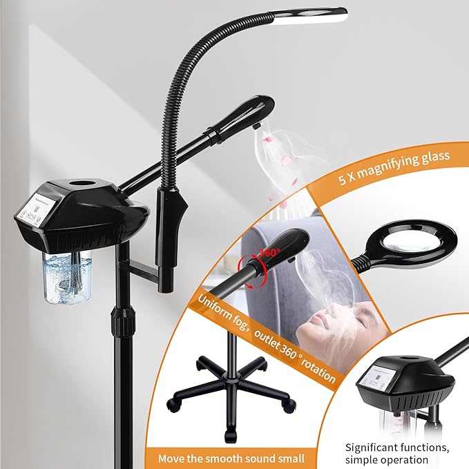 Facial Steamer for Ozone Humidifier Atomizer Attach 5× Magnifier and Light, Professional Face Steamer Clean Skin Firming Pores and Moisturizing Suitable for a Beauty, Spa, at Home-BrightBean Baby