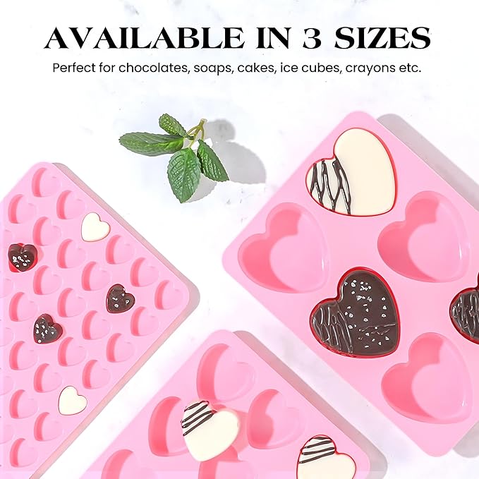 1 Inch Mini Heart Shaped Silicone Molds for Chocolate, Candy, Gummy, Soap (Set of 2, Pink)