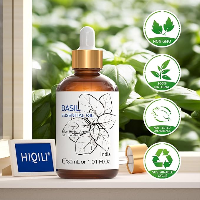 HIQILI 1 Fl Oz Basil Essential Oil, 100% Pure Undiluted for Skin, Diffuser - 30ml-BrightBean Baby