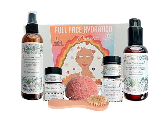 Facial Skincare Kit, Natural Skin Care Gift Set, Facial Cleanser, Vitamin C Cream, Rose Eye Cream, Lavender Mist, Dry Brush for Face, Facial Giftset for Women, Birthday Gifts for Women-BrightBean Baby