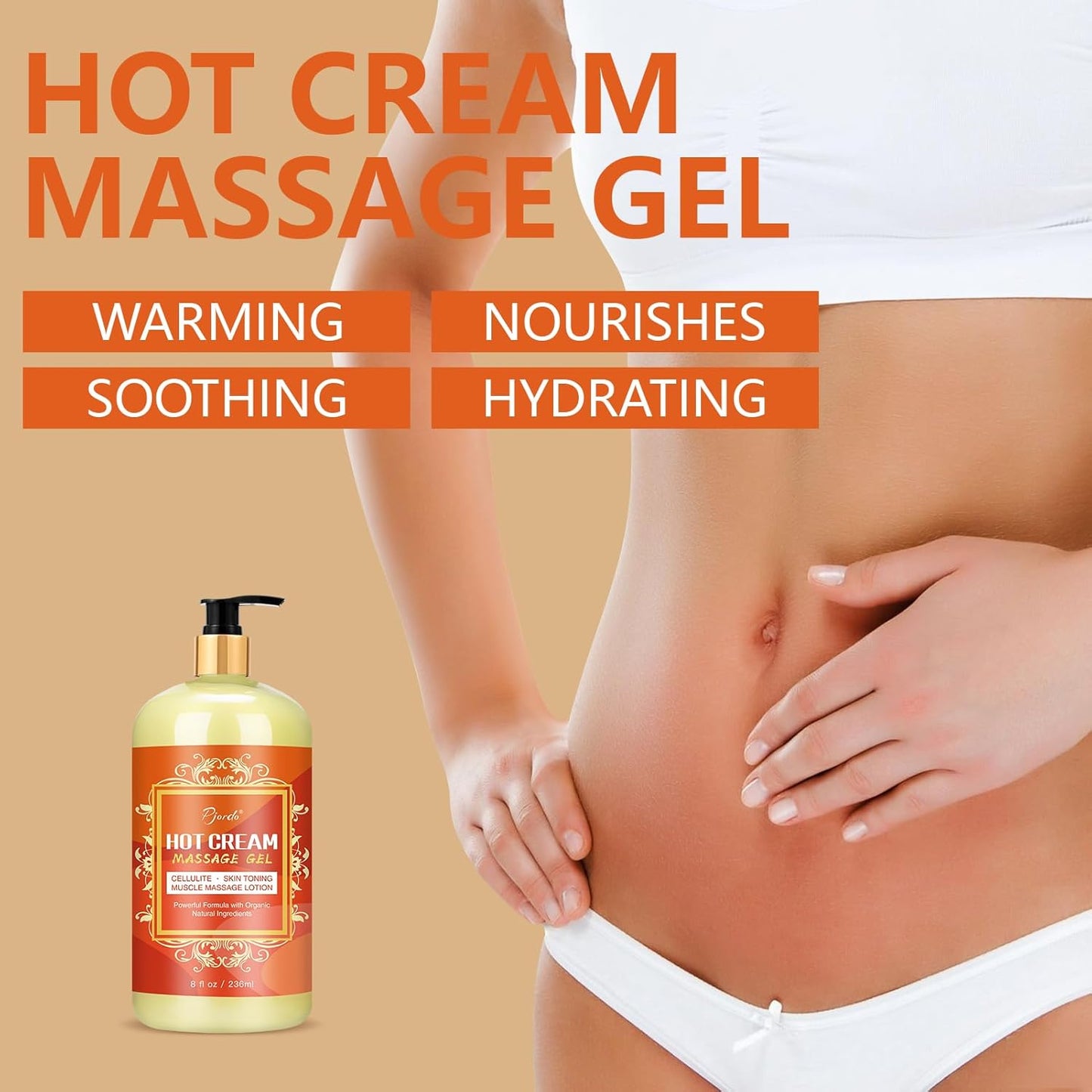 Anti Cellulite Massage Oil & Hot Cream Set with Massager, Natural Cellulite Remover, Oil & Massager for Legs Arms and Butt, Firm, Tighten & Moisturize Skin Soothes Muscles (8 Fl Oz)-BrightBean Baby