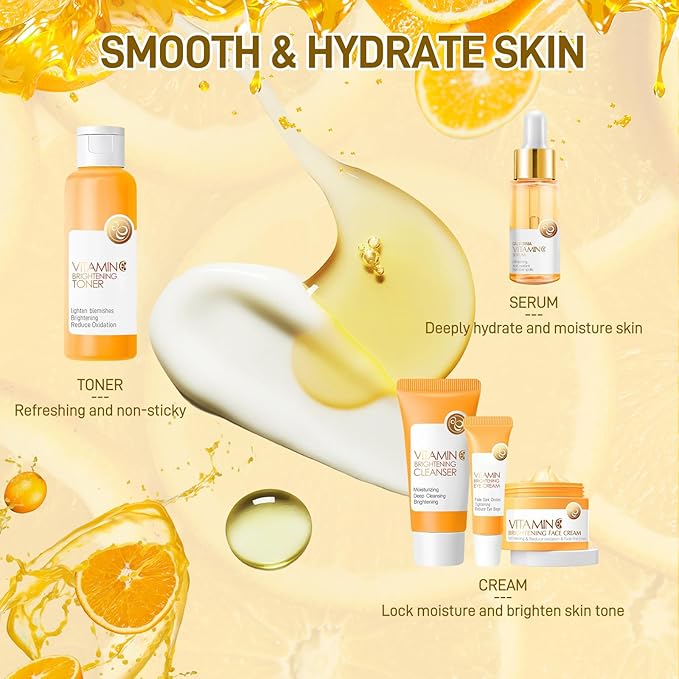 Skin Care Set, Vitamin C Skin Care Sets & Kits, Skin Care for Teenage Girls Gift Set with Cleanser, Toner, Serum, Eye Cream, Facial Cream, Facial Skin Care Sets & Kits for Teenage Girls Women-BrightBean Baby
