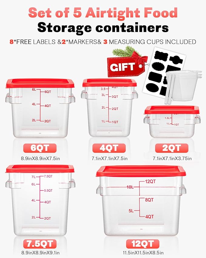 6QT Clear Food Storage Containers: 8 PCS[Food Grade][Hot&Cold Resistant] NSF Food Storage Containers with Lids for Home Restaurant Kitchen Storage Pizza Proof Dough, BPA Free (N5)