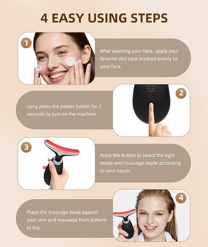 Red-Light-Therapy-for-Face and Neck, 7 Color Light Based Facial Massager, Portable Skin Care Tool (Black)-BrightBean Baby