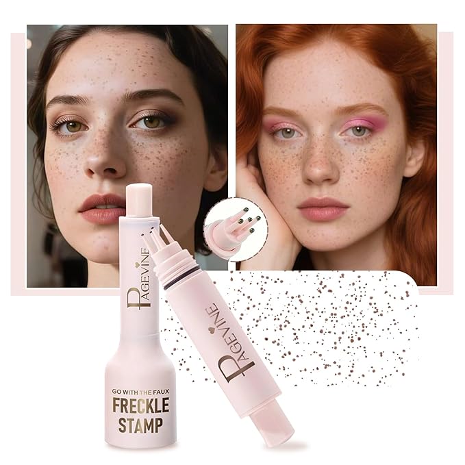 Freckle Stamp - Freckle Pen Waterproof, Long Lasting Fake Freckles, Quick Dry 5-Point Faux Freckles Stamp Cushion Stain Marker in One Press Natural and Lifelike Sunkissed Pencil Tool Makeup (#3-Dark)-BrightBean Baby
