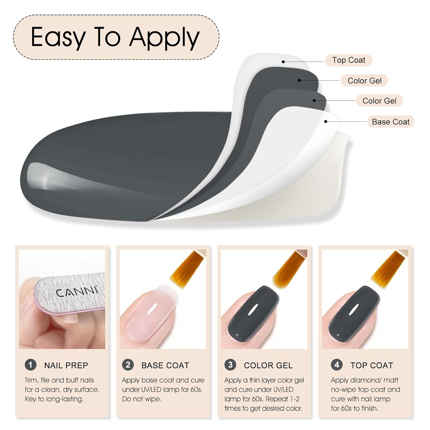 CANNI Gray Gel Nail Polish, 1Pcs Grey Nail Polish Gray Color High Gloss Soak Off U V Gel Nail French Nail Manicure Salon DIY-BrightBean Baby