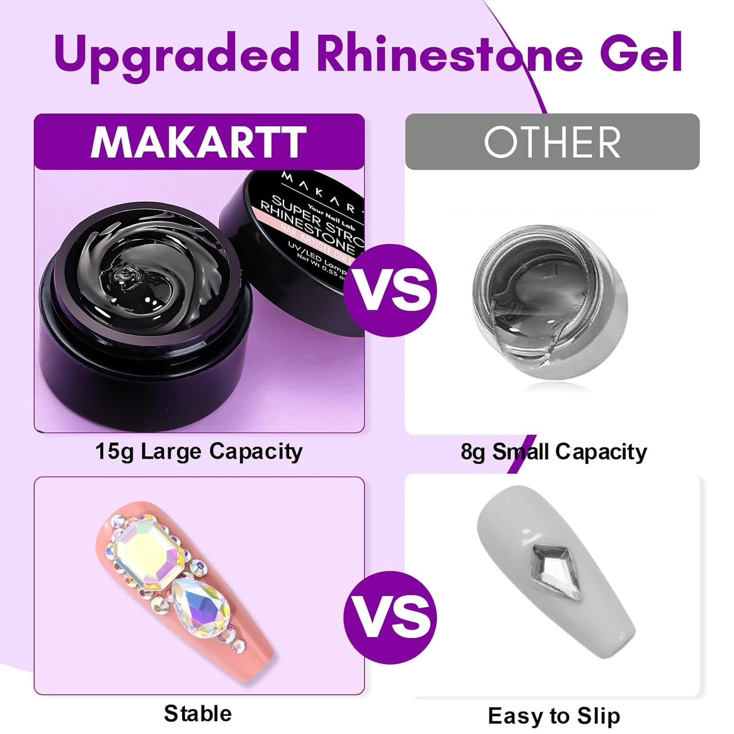 Makartt Rhinestone Glue for Nails, 15ml Clear Nail Gem Adhesive with Brush Kit for 3D DIY Decorations, Super Strong Bling Gel for Jewelry Diamonds-BrightBean Baby