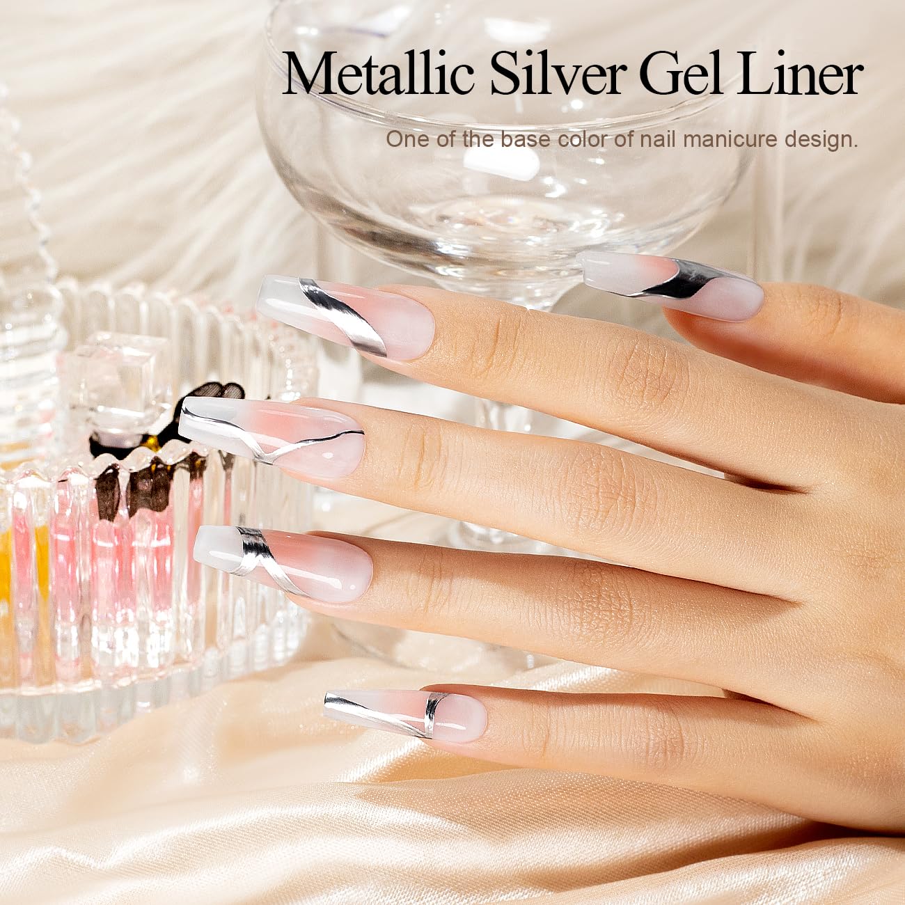 RARJSM Metallic Silver Gel Liner Nail Art 3D Mirror Chrome Effect Gel Nail Polish 8ml Build in Thin Brush Metal Painted Drawing Striper Gel Polish Soak off Curing Requires for Home Salon Diy Painting-BrightBean Baby