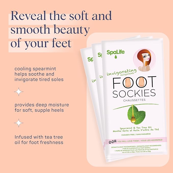 SpaLife Softening Care Foot Sockies (8-Pack) - Spearmint & Tea Tree Oil, Exfoliating Pack for Healthy Feet, Intensive Repair, Callus Remover Sockies, Dry Skin Solution, Moisturizing Foot Treatment-BrightBean Baby