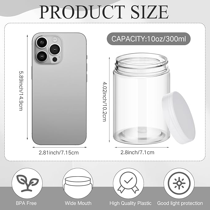 SATINIOR 24 Pieces Empty Clear Plastic Jars with Lids Round Storage Containers Wide Mouth for Beauty Product Cosmetic Cream Lotion Liquid Butter Craft and Food(Clear Lid,10 oz)-BrightBean Baby