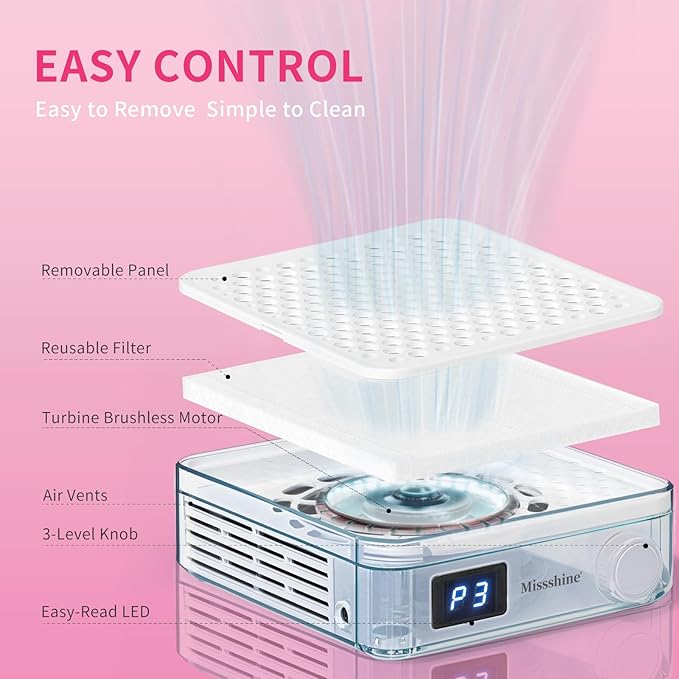 Missshine Nail Dust Collector with Adjustable Suction Power，Mini Vacuum Nail fan Dust Collector With Reusable Filter for Girls-BrightBean Baby