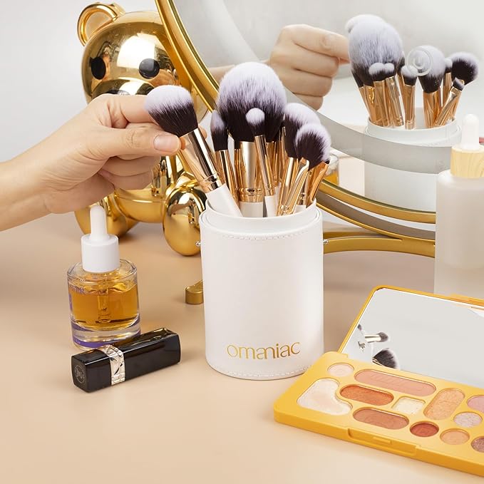 OMANIAC Makeup Brush Set Professional, 12 Pearlescent Wood Handle Makeup Brushes, Premium Cruelty-Free Synthetic Fiber Hair, Travel Make up Brushes Set with Case (White).-BrightBean Baby