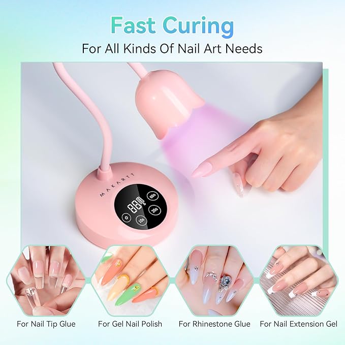 Makartt UV Nail Lamp: Flash Cure lamp UV Light for Gel Nails Polish Luminoza 30W Rechargeable LED Nail Dryer with 4 Timers & Auto Sensor Fast Curing Goosenecks Lamp for Home DIY Manicure (Pink)-BrightBean Baby