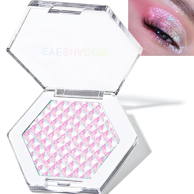 Pink Glitter Eyeshadow Palette, Multichrome Chameleon Cream to Powder Eye Shadow, Color Shifting Holographic Eyeshadow Shimmer Inner Corner Eye Brightener Highlighter Makeup-BrightBean Baby