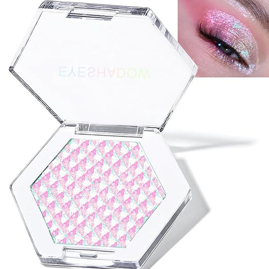 Pink Glitter Eyeshadow Palette, Multichrome Chameleon Cream to Powder Eye Shadow, Color Shifting Holographic Eyeshadow Shimmer Inner Corner Eye Brightener Highlighter Makeup-BrightBean Baby