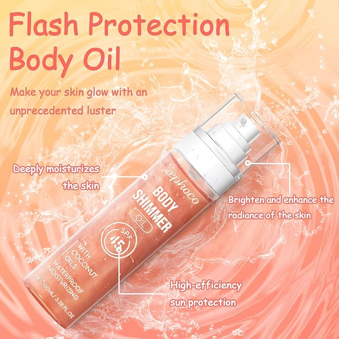 Broad Spectrum SPF 50 Sheer Body Sunscreen Setting Mist Sunscreen Body Glow Oil Spray for Face & Body with Gold Mica Sun-kissed Glow Skin Illuminator Hydrating Non-Greasy (A)-BrightBean Baby