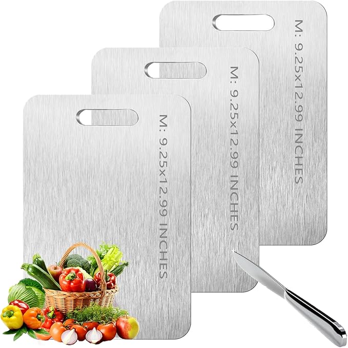 Titanium Cutting Board Set of 3,100% Pure Titanium Cutting Boards for Kitchen Double Sided,Hygiene Durable Dishwasher,Fruit & Vegetables （3P-M)