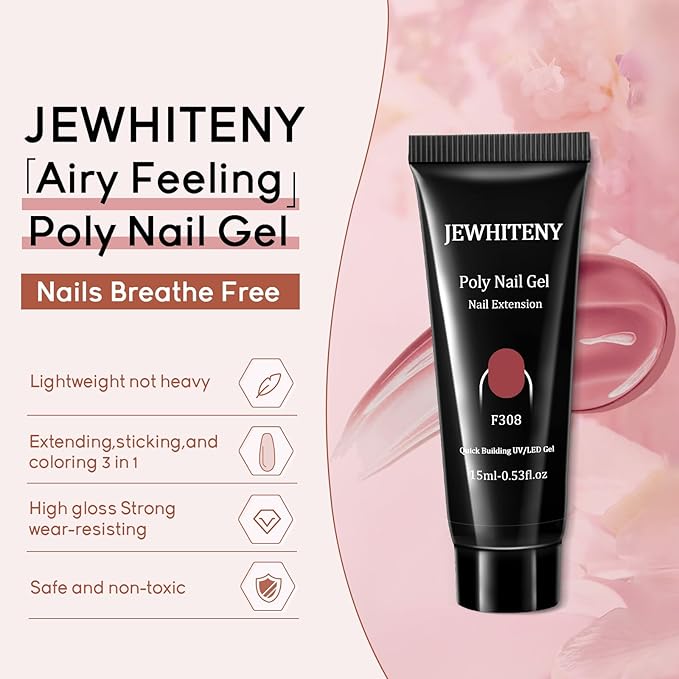 JEWHITENY 14 Colors Poly Extension Gel Nail Kit With U V Lamp Nude Pink White Brown All In One Poly Gel Starter Kit With Base Top Coat Manicure Salon Frence Nail Art DIY-BrightBean Baby