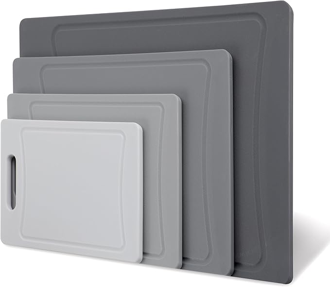 COOK WITH COLOR Non-Slip Cutting Board Set – Kitchen Essentials with Easy Grip Handle for Meat, Veggies, and Fruits, 4 Cutting Boards, Gray-New