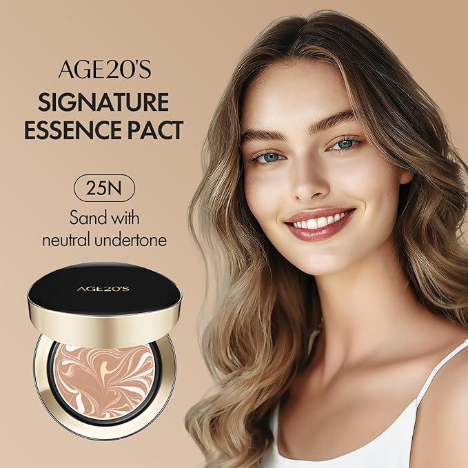 AGE20'S Signature Essence Pact SPF 50+ | Pack of 1 | 25N SAND | Cream Foundation, Dewy Finish, Natural Coverage | Korean Cushion Foundation-BrightBean Baby