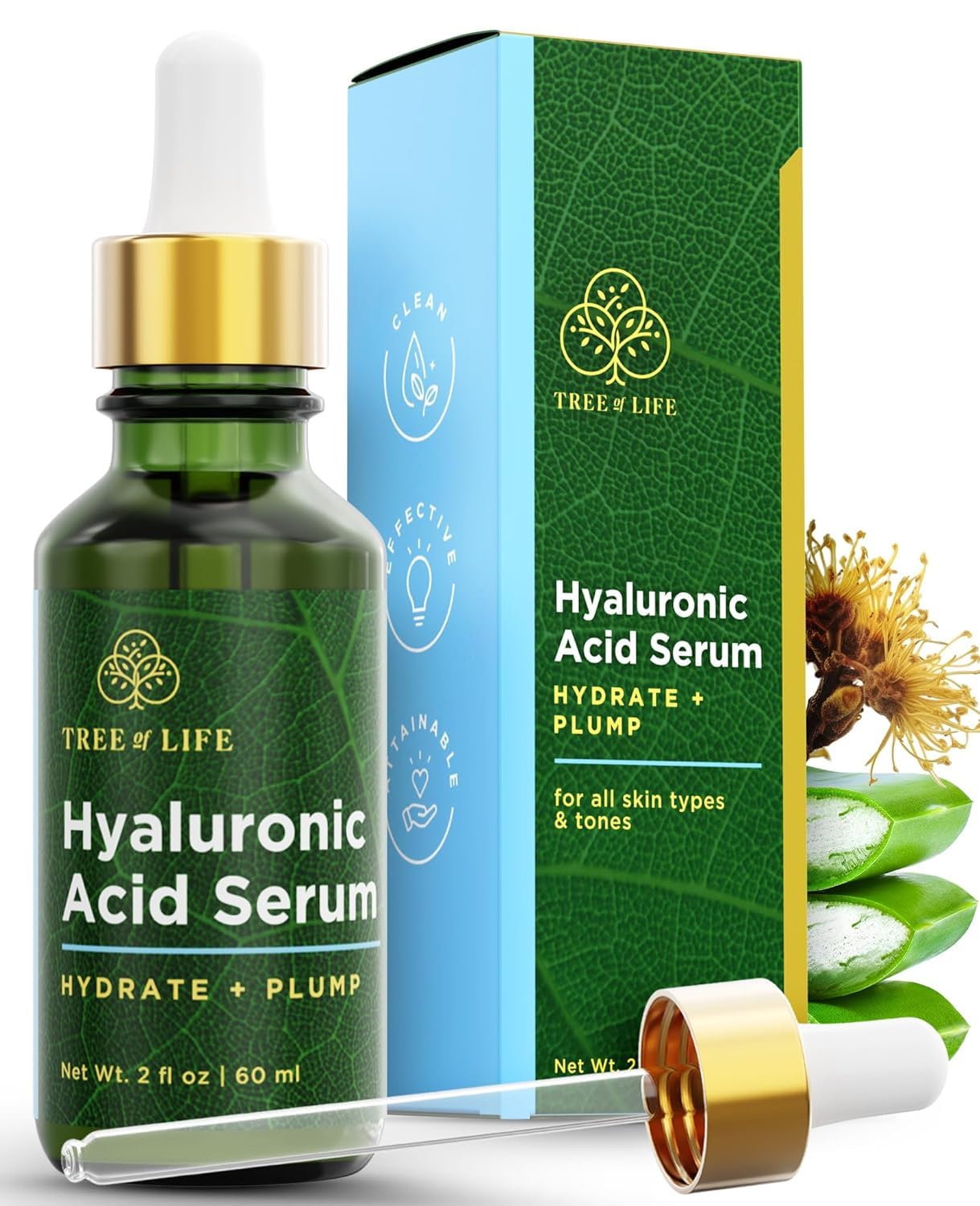 Tree of Life Beauty Hyaluronic Acid Serum, Skin Brightening Face Oil for Dark and Age Spots, Facial Serums for Dry and Sensitive Skin Care with Vitamin E for Soft Smooth Skin, 2 Fl Oz-BrightBean Baby