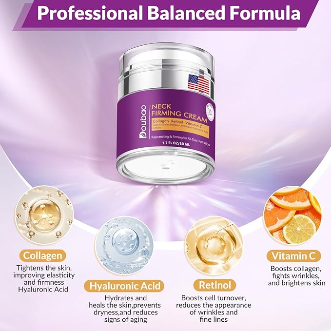 Advanced Neck Firming Cream – 3% Retinol & Hyaluronic Acid for Wrinkle Reduction, Lifting & Skin Tightening – Anti-Aging Moisturizer for Face, Neck & Décolleté – Deep Hydration, 3.4 FL（2 bottle）-BrightBean Baby