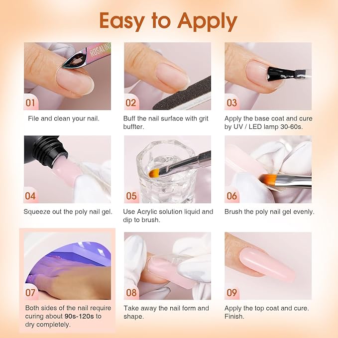 ROSALIND Poly Nail Gel Kit -14 Colors +72 Nail Art Accessories kit Clear Nude Poly Nails Gel Kit Starter Kit with Mini UV Lamp Slip Solution Basic Tools for Beginners with Everything-BrightBean Baby