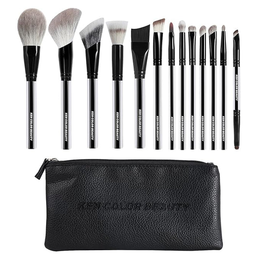 KENCOLOR Premium 13-Piece Makeup Brush Set with PU Travel Pouch – High-End Acrylic Handle, Soft Synthetic & Natural Bristles, Dense & Non-Absorbent, for Flawless Application-BrightBean Baby