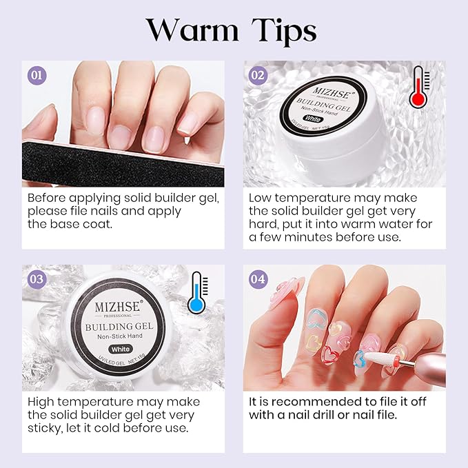 MIZHSE Solid Builder Gel, Non-Sticky White Sculpting Gel for Nails, 3D Nail Art Building Carving Modeling Hard Nail Extension Soak Off U V/LED Salon Home DIY 15g/0.5oz-BrightBean Baby
