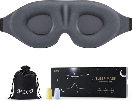 MZOO Luxury Sleep Eye Mask for Side Sleeper Men Women, Zero Eye Pressure 3D Sleeping Mask, Light Blocking Patented Design Night Blindfold, Soft Eye Shade Cover for Travel, Grey-BrightBean Baby