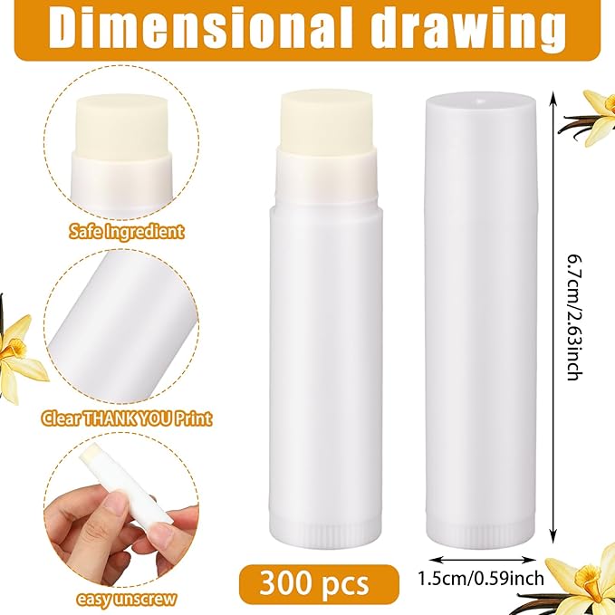 Demissle 300 Pcs Unlabeled Lip Balms Bulk Chapped Stick Blank Mini Lip Balm Gifts Moisturizing Lip Balm Party Favors for Women Homeless Guests Wedding Bridal Shower Baby Shower Favors(Vanilla)-BrightBean Baby